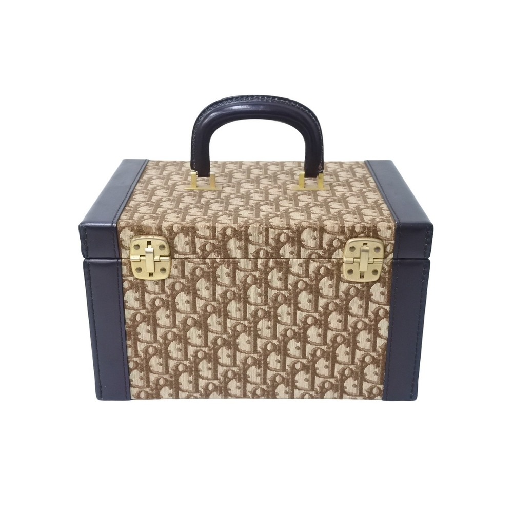 Dior Christian Leather Vanity Beige Trunk Gold Canvas Brown Tan